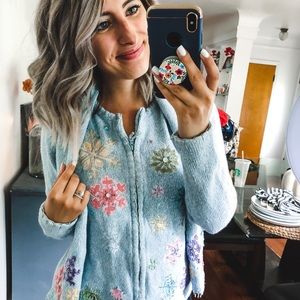 White Stag Blue Snowflake Sweater with Scarf Small